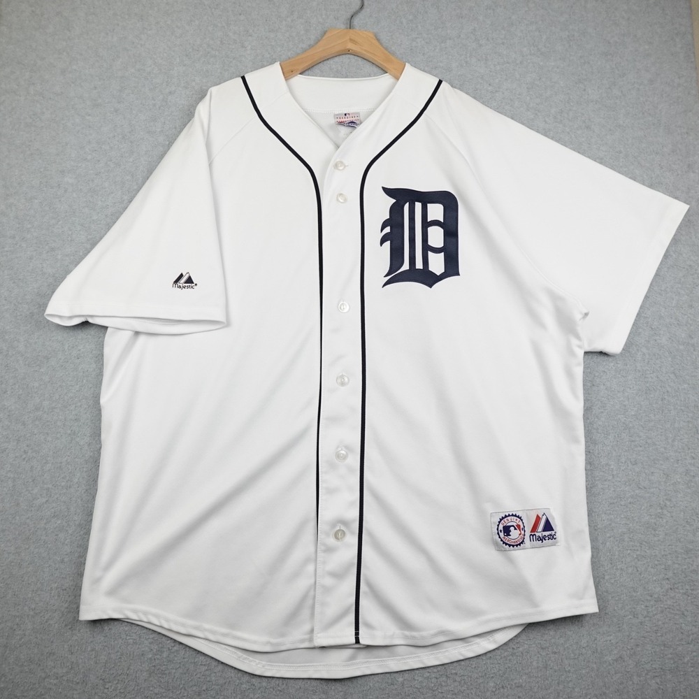 Vintage Majestic Detroit Tigers Baseball Jersey Mens 2XL White Button Korea